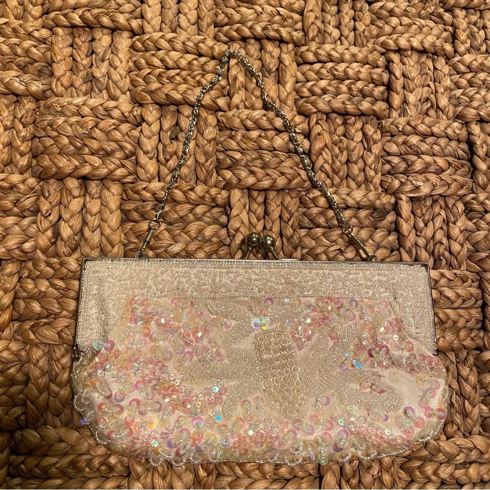 Bijoux Terner White Beaded Clutch
